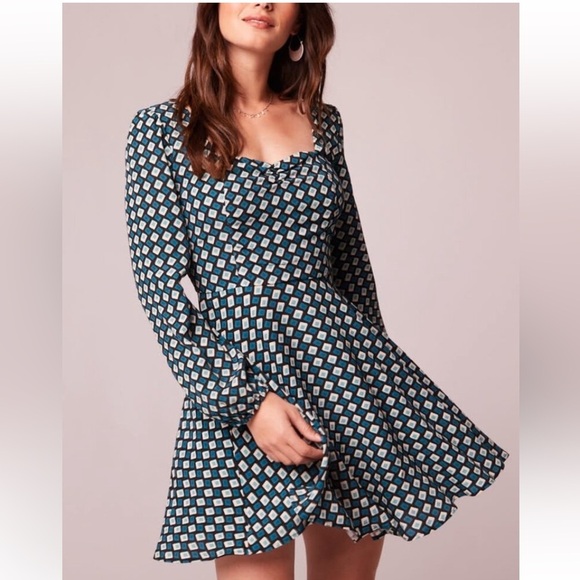 Band of Gypsies Dresses & Skirts - Band of the Free Genevieve Teal Diamond Long Slv Mini Dress Sz SM $119 RetailNWT
